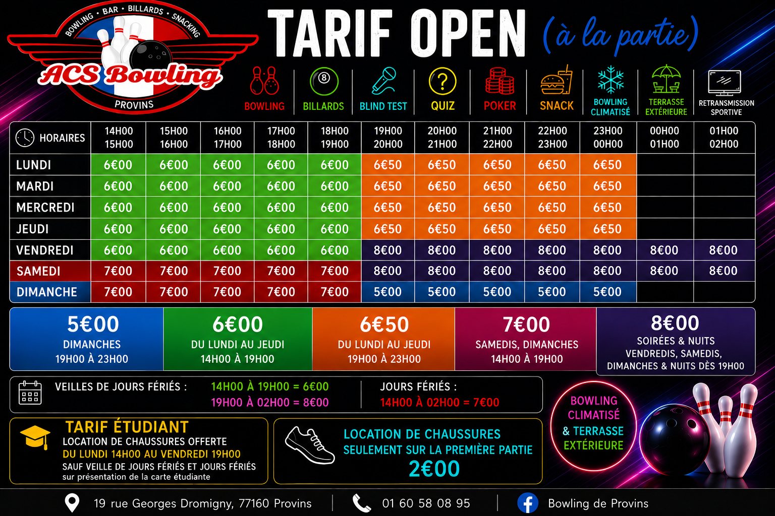 Tarif Open à la partie ACS Bowling